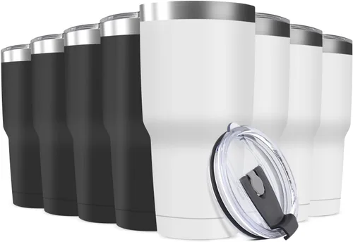 Miniatura 17 de Taza de viaje de acero inoxidable de 30 onzas con tapa, paquete de 16 vasos a granel aislados al vacío de doble pared, taza de café