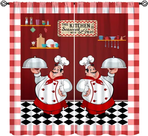 Miniatura 18 de Cortinas rústicas de cocina de granja, hojas verdes florales de primavera, cortinas retro de tablones de madera campestre para dormitorio, comedor