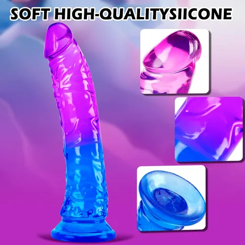 Miniatura 3 de Juguetes sexuales suaves y realistas de 9.4 pulgadas con ventosa para jugar con manos libres, pene grueso azul-morado adecuado para Violeta-Azul
