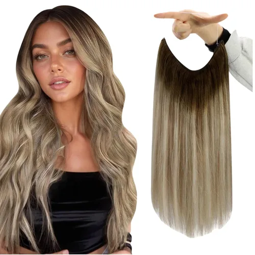 Miniatura 36 de Fshine - Extensiones de cabello humano con clip, de 16 pulgadas, con clip, color marrón chocolate, mezcla de rubio caramelo, extensiones de cabello