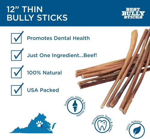 Miniatura 2 de Best Bully Sticks Palitos finos de 6 pulgadas, 24 unidades (paquete de 1), naturales, fáciles de digeribles, 100% alimentados con pasto, sin granos