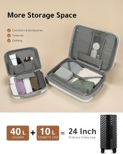 Miniatura 2 de LUGGEX Equipaje de mano con puerto USB, maleta ligera de PP con funda de 14 pulgadas, equipaje expandible de 2 piezas, Blanco, Equipaje de mano
