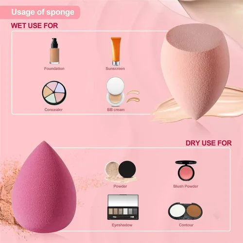 Miniatura 2 de DUAIU Juego de 4 esponjas de maquillaje, esponja de belleza, esponja de mezcla, impecable para líquidos, crema y polvo, esponjas de maquillaje Rosa