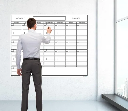 Miniatura 8 de Calendario de pared SwiftGlimpse blanco reusable para un mes, Se borra con paño húmedo, Planificador laminado de pared