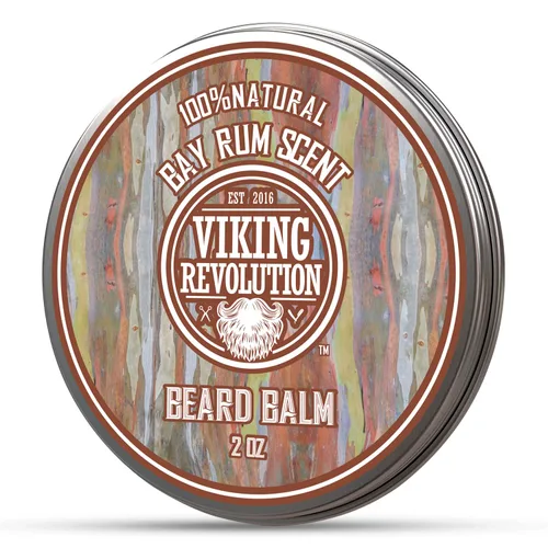 Viking Revolution Bálsamo para barba de ron de bahía, mantequilla de barba con aceite de argán y aceite de jojoba, suavizante, hidratante y cera
