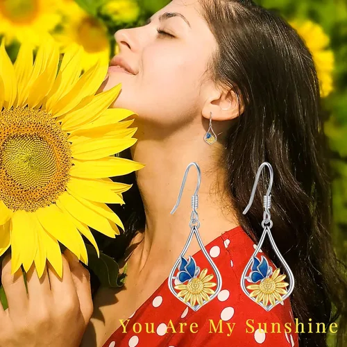 Miniatura 8 de Aretes colgantes de plata de ley con diseño de árbol de la vida, flor, abeja, animales, gato, colibrí, piedra lunar, turquesa, aretes con cierre