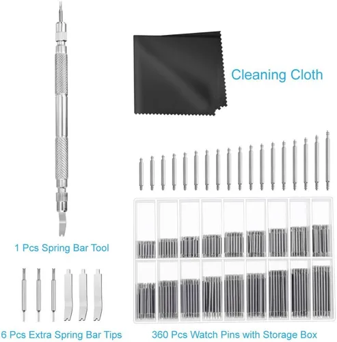 Miniatura 2 de Anezus Kit de removedor de eslabones de reloj con herramienta de barra de resorte herramienta de correa de reloj y 360 pines de eslabones de correa