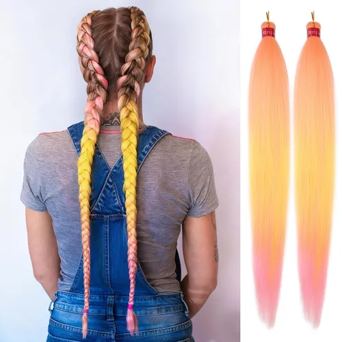 Miniatura 13 de Cabello trenzado preestirado, cabello trenzado degradado de 28 pulgadas, paquete de 8 extensiones de cabello trenzado de mezcla de colores sedosos