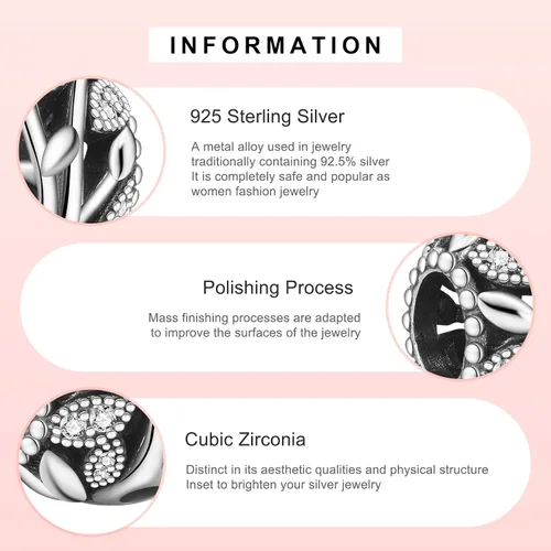 Miniatura 4 de EZ Tuxedo Abalorios de árbol genealógico calado de plata de ley 925 para pulseras, Metal, Circonita Cúbica
