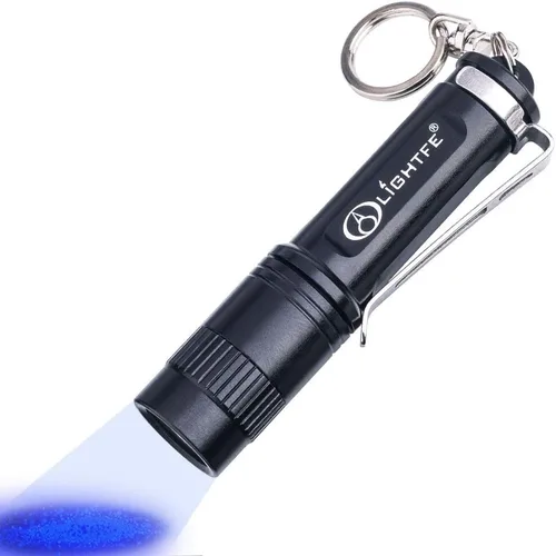 Linterna de llavero UV de luz negra con fuente LED UV de alta potencia de 395 nm de alta potencia y haz fuerte para luz detectora de orina de