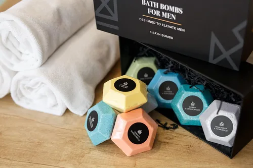 Miniatura 7 de Bombas de baño para hombres – 8 bombas de baño naturales grandes con forma de diamante Juego de baño de burbujas relajante y bolas de baño
