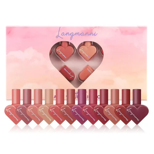 LANGMANNI Juego de lápices labiales de larga duración a prueba de agua líquida mate de 12 colores Sweet Heart Velvet Matte