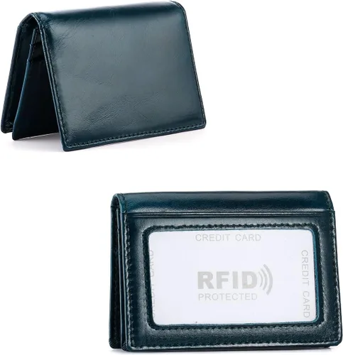 Miniatura 6 de Billetera de bolsillo frontal plegable para hombre, de piel auténtica, con bloqueo RFID, tarjetero