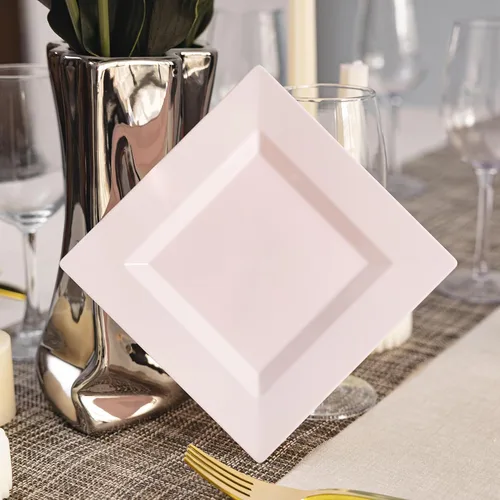 Miniatura 4 de Paquete de 100 platos cuadrados de plástico de postre rosa, platos desechables de 6.5 pulgadas, platos resistentes para fiestas, bodas, Navidad