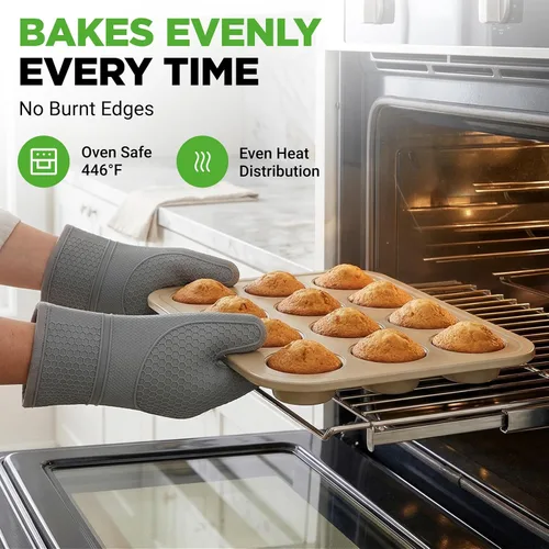 Miniatura 6 de NutriChef Moldes antiadherentes para magdalenas de 12 tazas para cupcakes, molde de 2 piezas para cupcakes, bandeja apilable de acero al carbono