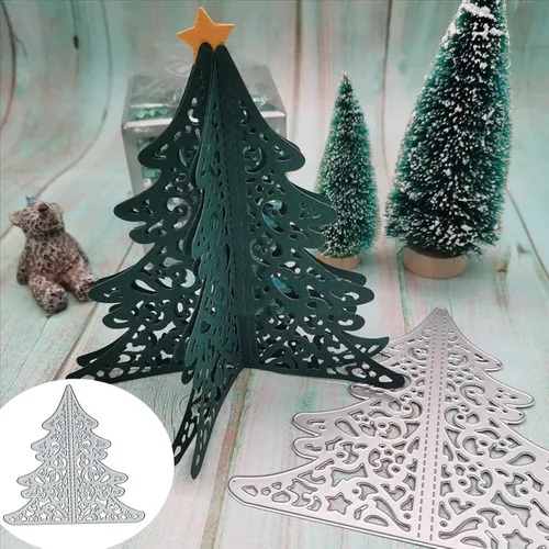 Suds&WH Troqueles de metal para árbol de Navidad 3D, plantillas de corte de árbol de Navidad para álbumes de recortes, troqueles decorativos de