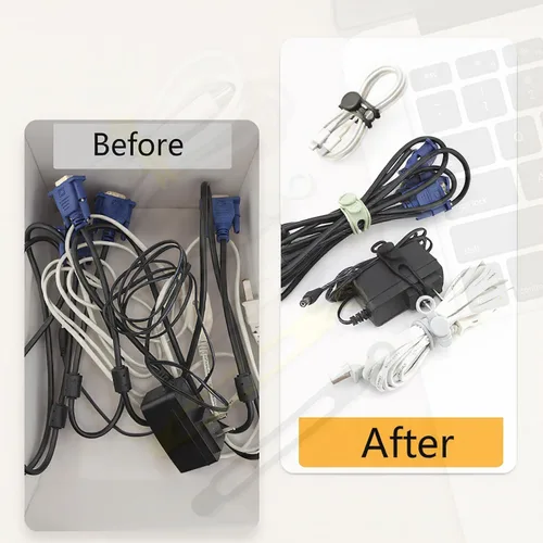 Miniatura 5 de 12 bridas de silicona para cables, envoltura elástica reutilizable, organizador de cables de datos y correas de gestión de cables, para cables