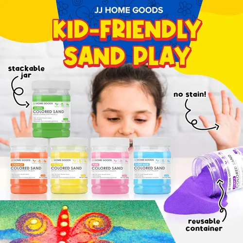 Miniatura 5 de JJ CARE Arena de colores, 16.5 libras. [15 botellas] Kit de arte de arena para niños de 3 años en adelante, arena de color no tóxica a granel, arena
