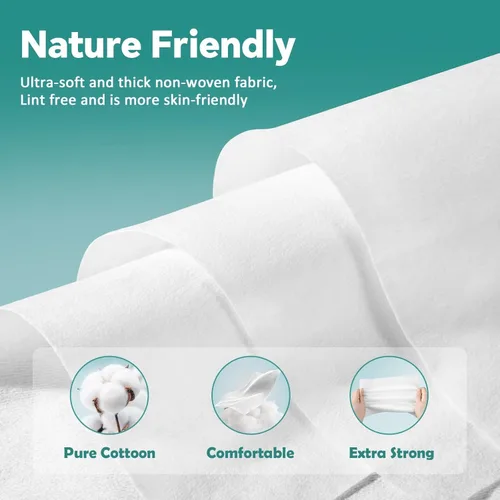 Miniatura 2 de Toallas faciales desechables – Pañuelos faciales 100% algodón para uso seco y húmedo, toallitas biodegradables para eliminación de maquillaje