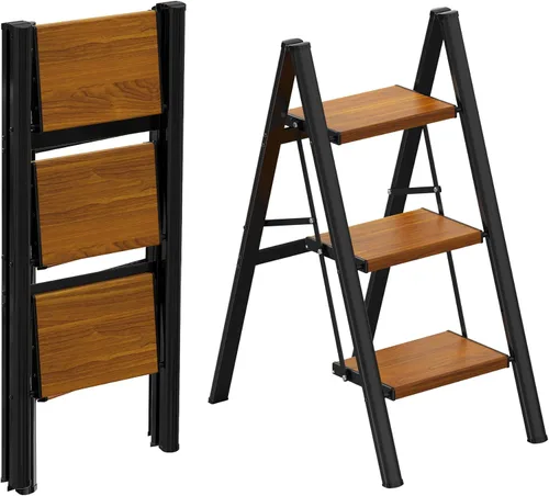 Miniatura 13 de HBTower Escalera de escalón, taburete plegable, taburete portátil de acero resistente para adultos con pedales anchos antideslizantes para el hogar