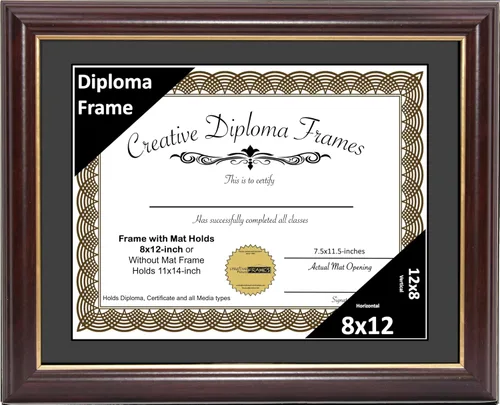 Miniatura 43 de Creative Picture Frames Marco para Diploma de Caoba con Borde Dorado de 12x16 pulgadas con Vidrio y Paspartú Negro y Colgadores de Pared Instalados