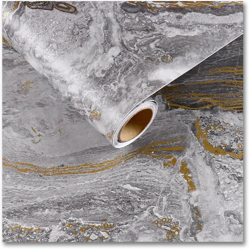 CRE8TIVE Papel adhesivo de mármol gris dorado mate para encimeras, impermeable, 12 x 80 pulgadas, papel tapiz de mármol pizarra, despegar y pegar,