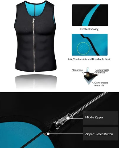Miniatura 2 de NonEcho - Chaleco de sauna para hombre, chaleco de sudor caliente, entrenador de cintura de neopreno, camiseta sin mangas, moldeador, camiseta Negro