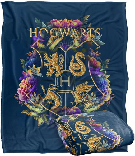 Miniatura 11 de Harry Potter Hogwarts - Manta con diseño floral verde y dorado con diseño de cresta sedosa al tacto, súper suave, 36 x 58 pulgadas, diseño floral