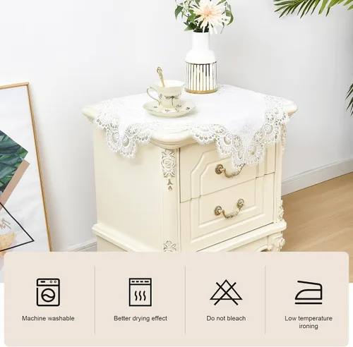 Miniatura 4 de Wolkemer Paquete de 2 manteles cuadrados pequeños de jacquard de encaje blanco elegante para decoración de mesa para el hogar, bufanda de tocador