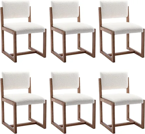 Miniatura 14 de DUOMAY Juego de 2 sillas de comedor tapizadas, sillas de comedor modernas de mediados de siglo, sillas auxiliares de cocina de tela de lino con Beige