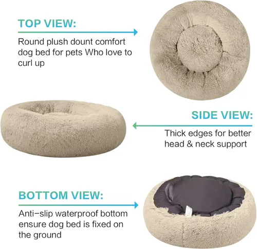 Miniatura 3 de SAVFOX Camas calmantes de felpa para perros, cama de perro de dona para perros pequeños, tamaño mediano, grande y extragrande, cómoda cama para Beige