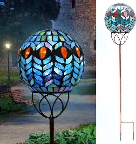 Miniatura 10 de VCUTEKA Luces solares para exteriores, decoración de jardín, mosaico, luces solares de jardín, bola de vidrio impermeable, luz LED de estaca