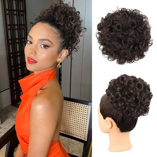 Miniatura 9 de Oseti Extensiones de moño de cabello natural para mujer, moño desordenado, con cordón elástico, rizado y desordenado, extensión de moño falso con #2