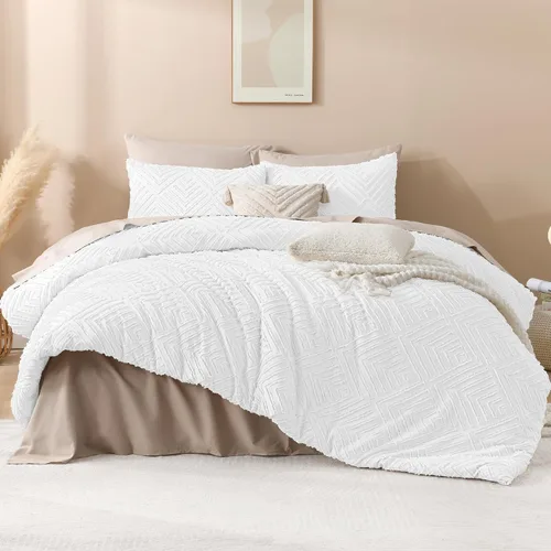 Miniatura 2 de Andency - Juego de edredón blanco California King, 3 piezas, edredón Boho para cama California King, juego de cama de gran tamaño, suave y ligero