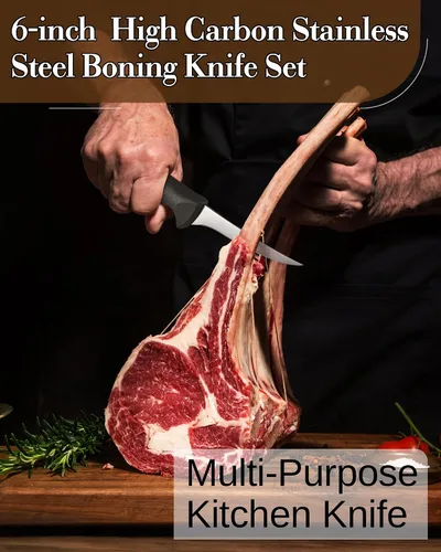 Miniatura 3 de Cook N Home Juego de cuchillos de deshuesado profesional, acero inoxidable de alto carbono, flexibles curvados y rectos, cuchillos de cocina