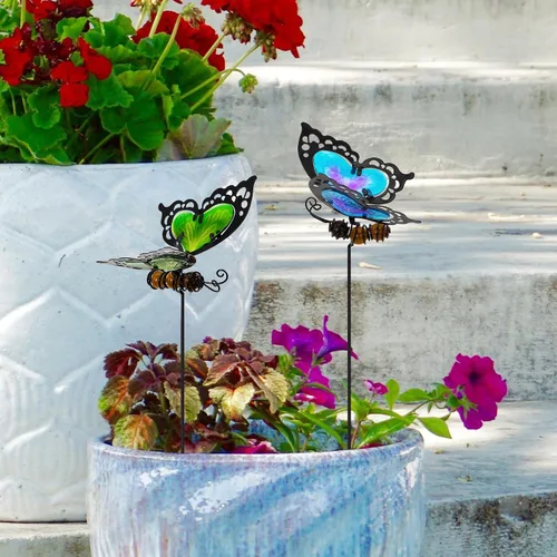 Miniatura 5 de Estacas de jardín de mariposas, kit de mariposa hecho de vidrio y metal, mariposas coloridas decoraciones de jardín pueden hacer que el jardín esté