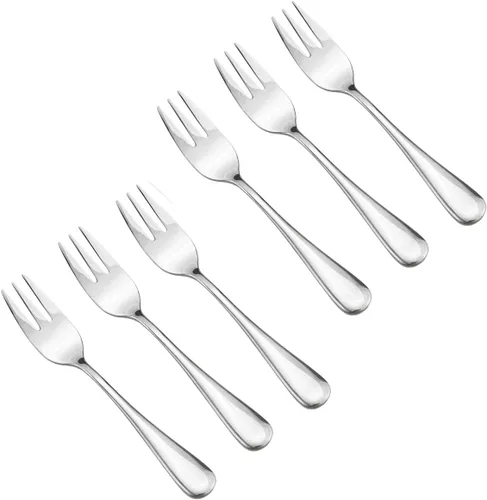 Miniatura 9 de Juego de 6 cubiertos de acero inoxidable de 5.5 pulgadas, tenedores para pastel de frutas, tenedores y tenedores para tartas de frutas