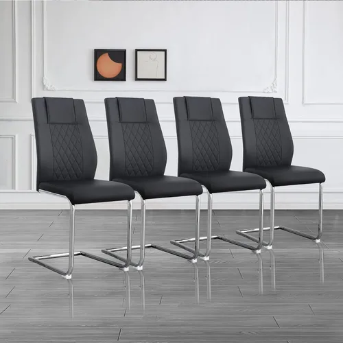 Juego de 4 sillas de comedor, sillas de cocina, sillas de metal modernas con asiento acolchado de piel sintética con respaldo alto y patas cromadas