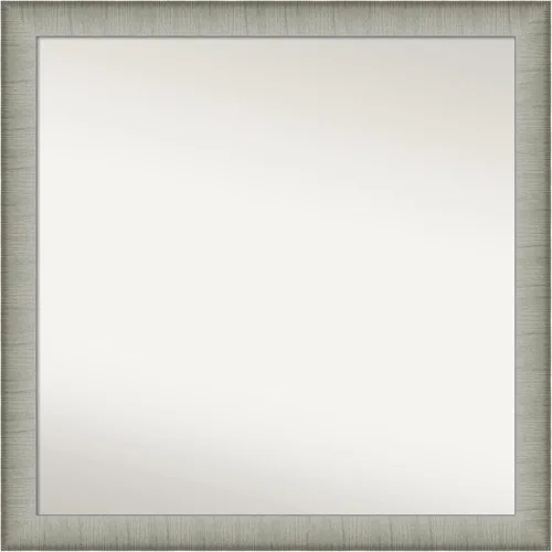 Miniatura 396 de Amanti Art Espejo de baño plateado para sobre fregadero, 25 x 25 pulgadas, espejo de tocador cuadrado estrecho de níquel cepillado, marco de madera
