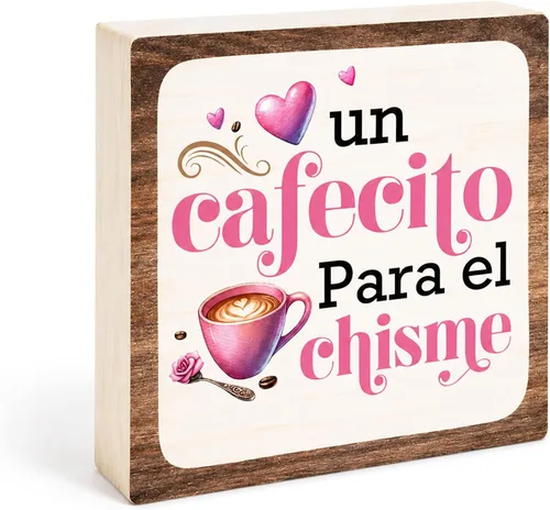 Miniatura 6 de Un Cafecito Para el Chisme – Cartel de madera de barra de café de 5 pulgadas – Cartel de madera rústica rosa – Decoración de mesa de granja