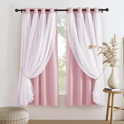 Miniatura 33 de PONY DANCE Cortinas Opacas con Superposición de Gasa, Cortinas de Doble Capa con Aislamiento Térmico Mix & Match para Oscurecer Habitaciones