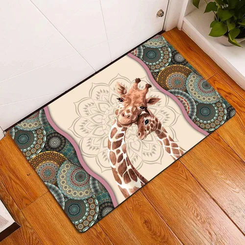 Nuevo felpudo para interiores, entrada, porche, de franela, de bienvenida, diseño de jirafa, mandala, flor, patchwork, felpudo para cocina,
