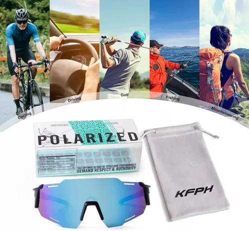Miniatura 5 de KFPH Polarized Sports Sunglasses for Men Women Cycling Driving Fishing Mountain Bike Sun Glasses UV400 Protection Negro/Azul