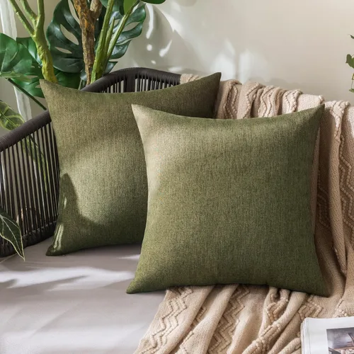 Miniatura 40 de MIULEE Paquete de 2 fundas decorativas para almohadas de exterior, sólidas, impermeables, de lino sintético, estilo granja de jardín, fundas de Óxido