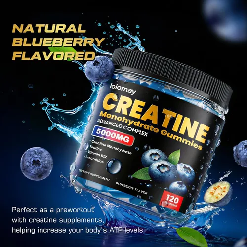Miniatura 3 de Gomitas de creatina para hombres y mujeres, complejo 5 en 1 con taurina, L-carnitina, vitamina B12 y B6 músculo de apoyo, recuperación, 0.18 oz