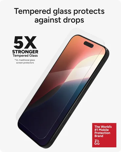 Miniatura 7 de ZAGG Glass Elite - Protector de pantalla para iPhone 16 Pro Max, 5 veces más fuerte, bordes reforzados, vidrio templado ultra fuerte, resistente a