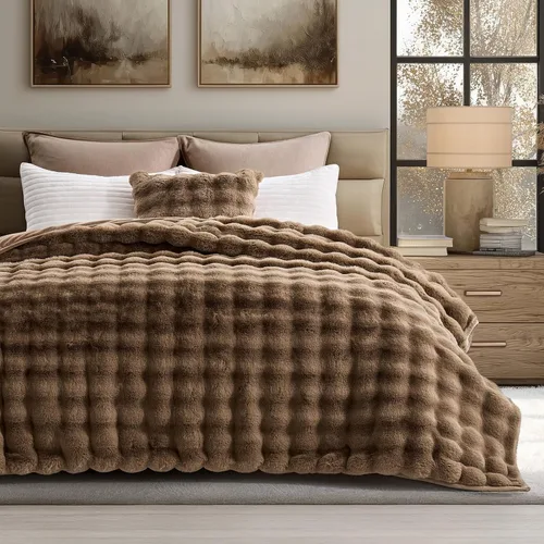 Miniatura 23 de EverGrace - Manta ultra suave de lujo, esponjosa, de pelo de conejo sintético, cálida y gruesa, para cama, reversible, para sofá, silla, color gris