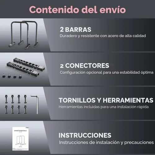 Miniatura 9 de Sportsroyals Estación de barra de inmersión ajustable, barras paralelas y paralelas resistentes, soportes de inmersión estables de 400 libras