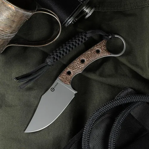 Miniatura 3 de CIVIVI Midwatch Cuchillo de Hoja Fija, Hoja de 3.39", con Funda Kydex y Cordón Negro de Paracord Atado C20059B Marrón