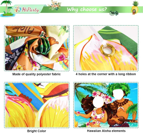 Miniatura 4 de HiParty Decoraciones de fiesta hawaiana Luau, pancarta de fotos de pareja Luau, accesorios de fotos de Tiki Luau para fiesta en la playa, pancarta